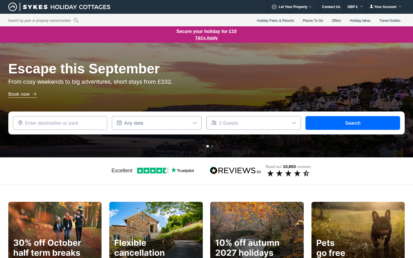 Sykes Cottages website